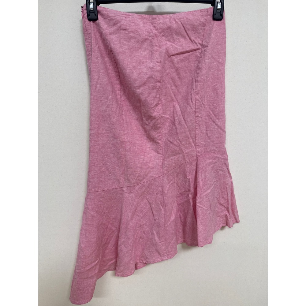 7th Avenue New York & Company Pink Linen Blend Asymmetrical Ruffle Midi Skirt 4